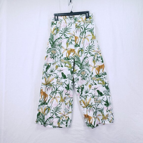 Rachel Zoe 100% Linen Multicolor Jungle Cheetah Monkey Wide Leg Modified Pants - Picture 1 of 14